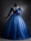Navy Blue Tulle Long Sleeve Backless Quinceanera Dress