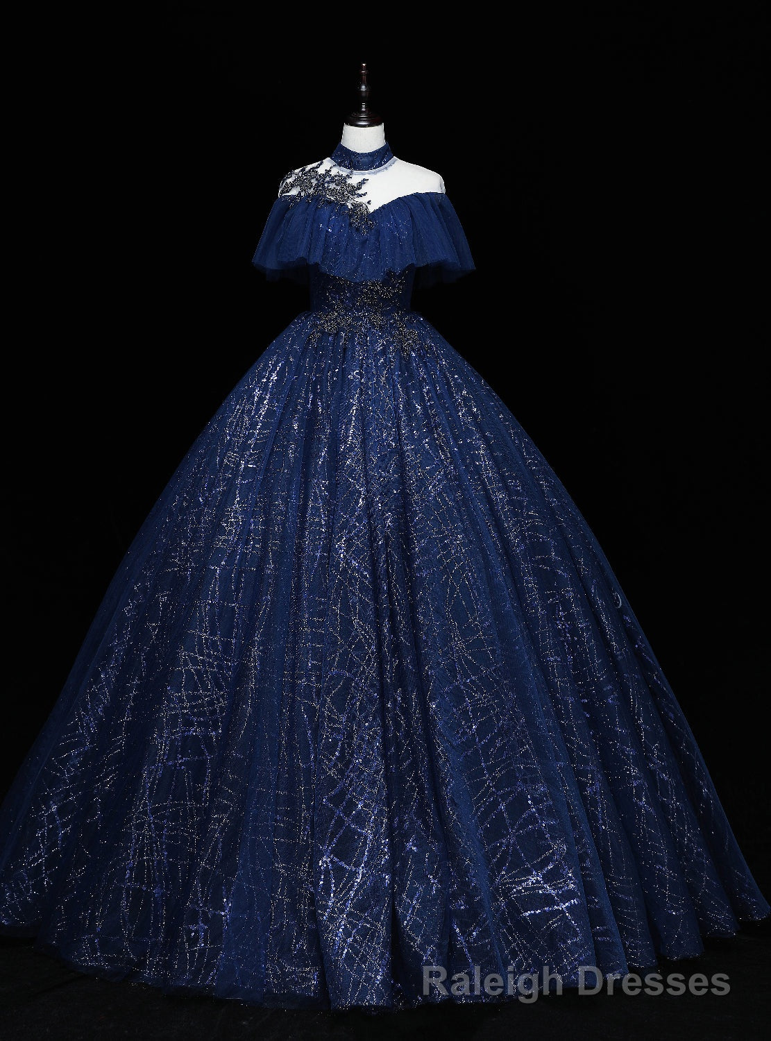 Navy Blue Tulle Sequins Appliques Beading Quinceanera Dress Main image