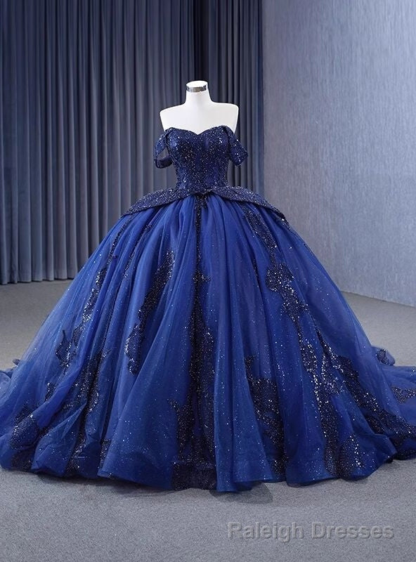 Navy Blue Tulle Sequins Beading Prom Dress Main image