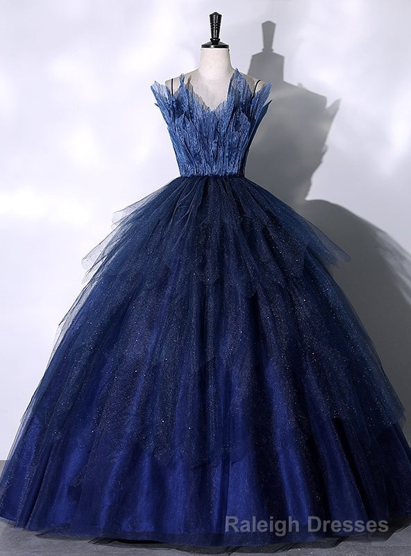 Navy Blue Tulle Spagehtti Straps Quinceanera Dress Main image