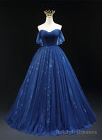 Navy Blue Tulle Sweetheart A-line Prom Dress Party Dress, Navy Blue Floor Length Evening Dress