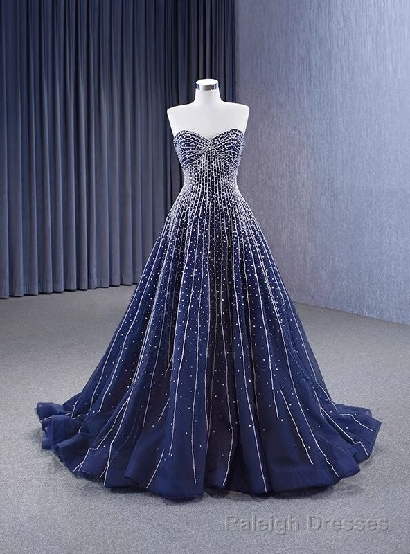 Navy Blue Tulle Sweetheart Beading Prom Dress Main image