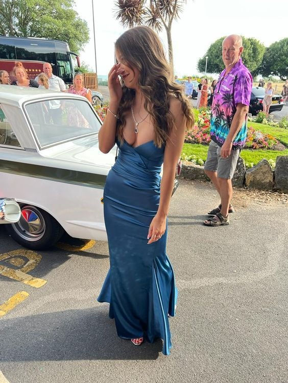 Navy Blue V-Neck Prom Dress Long Long Prom Dresses Main image