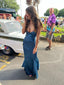 Navy Blue V-Neck Prom Dress Long Long Prom Dresses