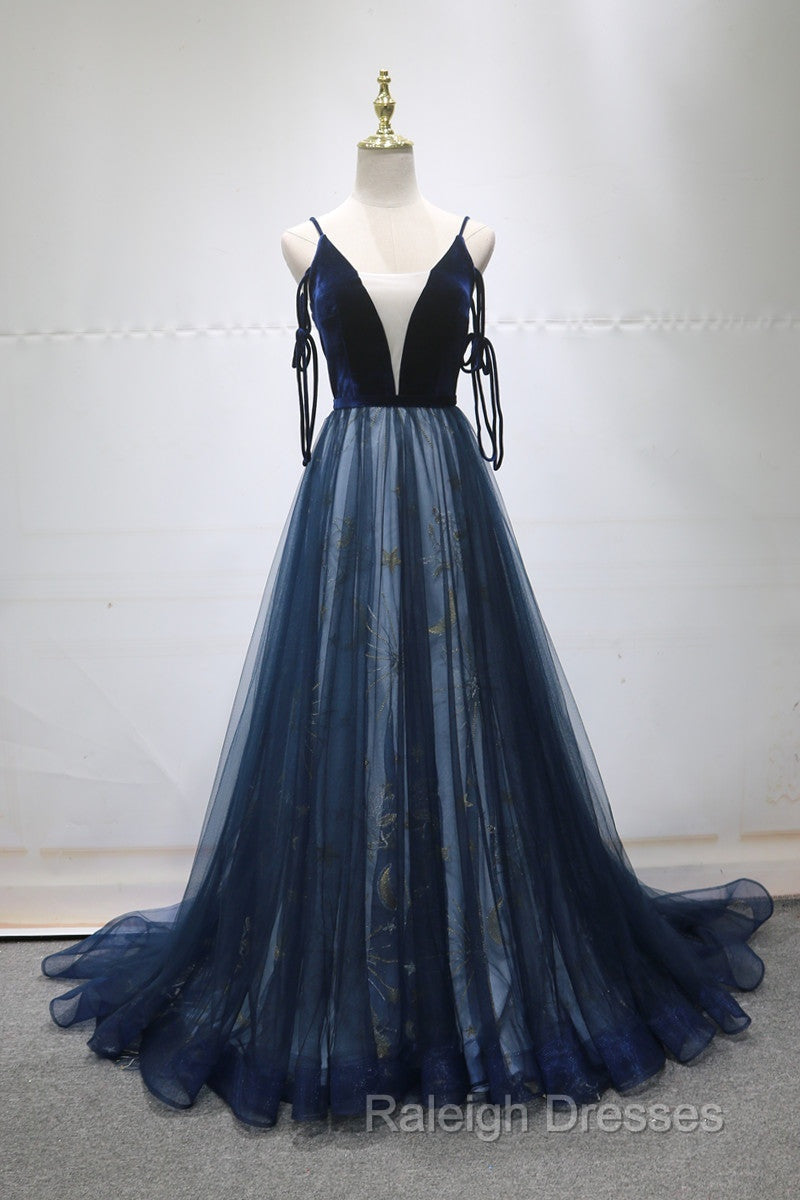 Navy Blue Velvet And Tulle Prom Dresses Long Prom Dresses Navy Blue Prom Dresses Secondary image
