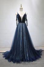 Navy Blue Velvet And Tulle Prom Dresses Long Prom Dresses Navy Blue Prom Dresses