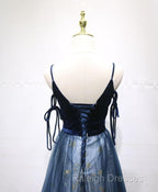 Navy Blue Velvet And Tulle Long Prom Dress Party Dress, Navy Blue Evening Dress
