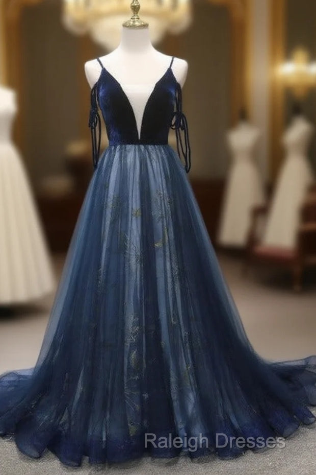 Navy Blue Velvet And Tulle Prom Dresses Long Prom Dresses Navy Blue Prom Dresses Main image