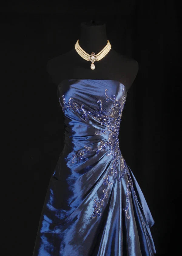 Navy Blue Vintage Elegant Fashion Ball Gowns Off Shoulder Long Satin Prom Dresses Prom Dresses Prom Dresses Secondary image