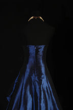 Navy Blue Vintage Elegant Fashion Ball Gown Off Shoulder Long Satin Prom Dress Evening Dress Party Dress