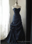 Navy Blue Vintage Style Taffeta Long Prom Dress, Navy Blue Prom Dress