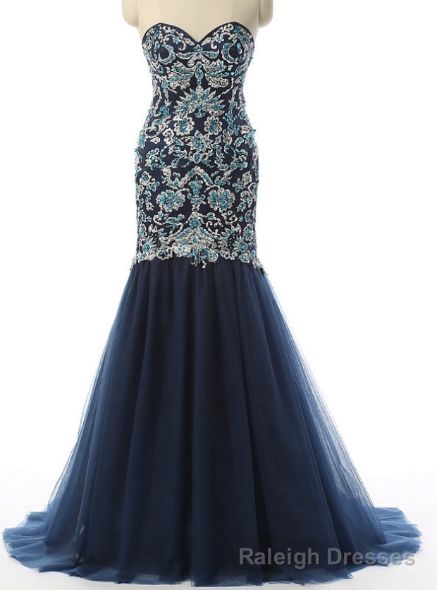 Navy Evening Dresses Mermaid Prom Dresses Sweetheart Prom Dresses