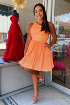 Navy Sequins One Shoulder A Line Short Homecoming Dress
