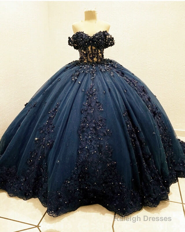 Navy Tulle Corset Dresses With 3D Lace Flowers Main image