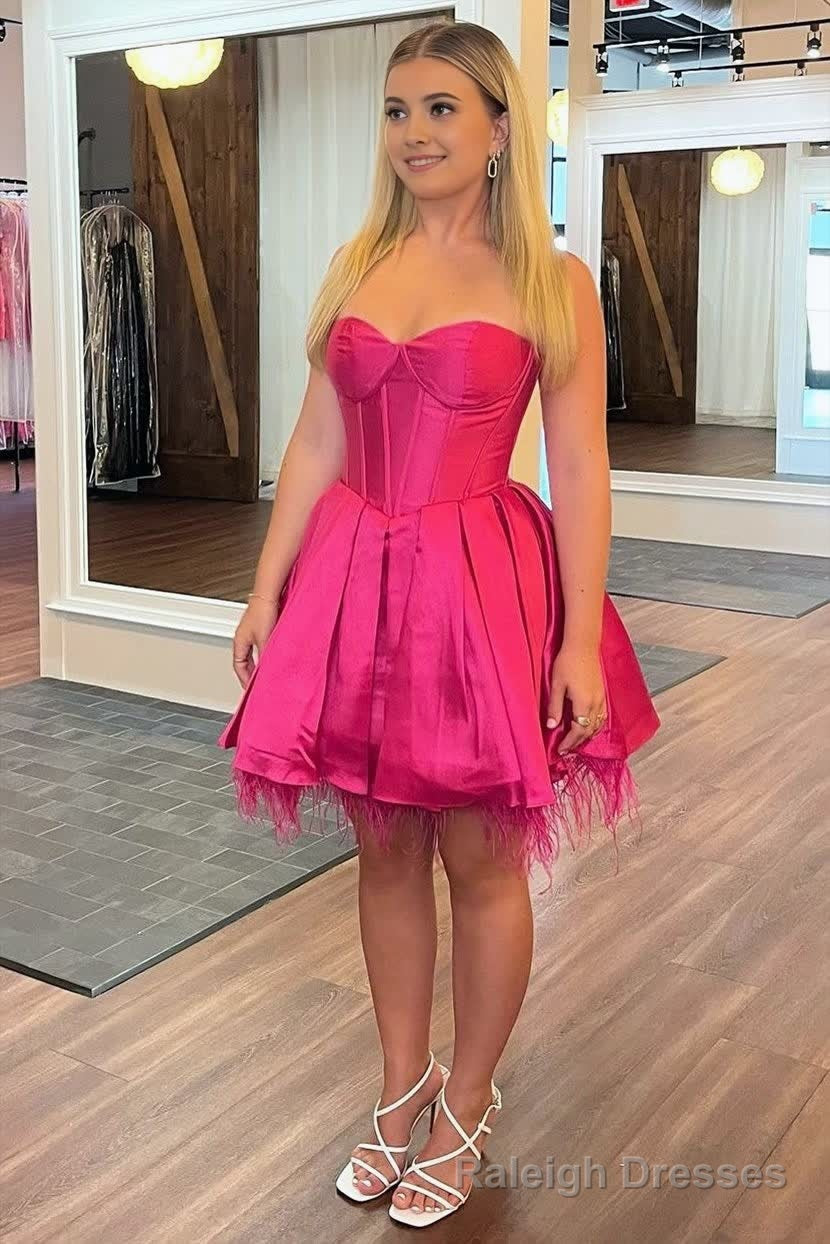 Neon Pink Feathers Sweetheart A Line Short Formal Dress Main image