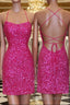 Neon Pink Sequin Bodycon Mini Homecoming Dresses