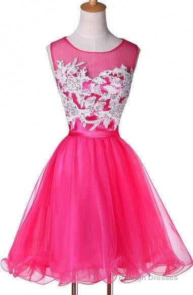 New Appliqued A-Line Tulle Scoop Short Homecoming Dresses See Through