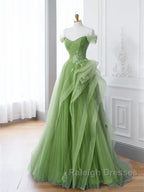 New Arrival A Line Tulle Lace Green Long Prom Dresses Green Lace Long Prom Dresses