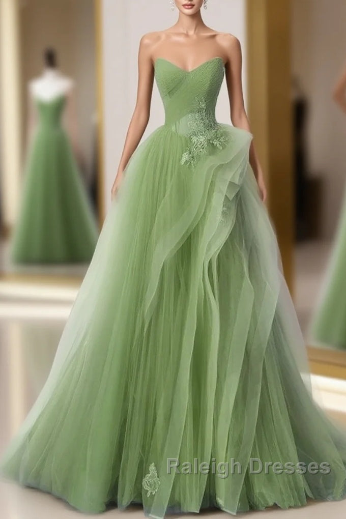 New Arrival A Line Tulle Lace Green Long Prom Dresses Green Lace Long Prom Dresses Main image