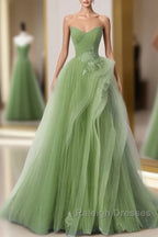 New Arrival A Line Tulle Lace Green Long Prom Dresses Green Lace Long Prom Dresses