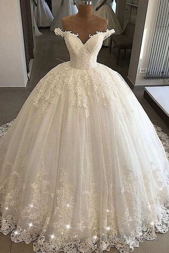 New Arrival Ball Gown White Lace Wedding Dresses Off Shoulder Women Bridal Gowns Prom Dress Main image