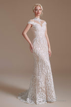 Lace Beading around Neck Wedding Dresses