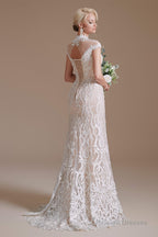 Lace Beading around Neck Wedding Dresses