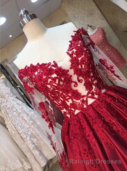 New Arrival Red Prom Dresses Off-the-Shoulder Lace Appliques Long Sleevess Puffy Evening Gowns Secondary image