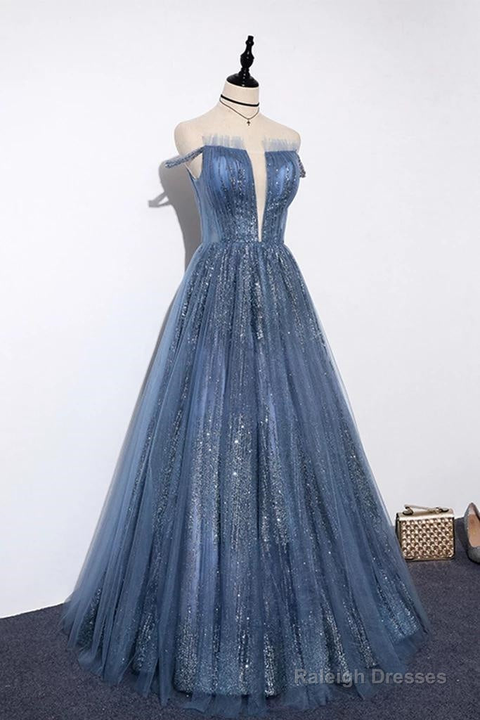New Arrival Sequins Tulle Off-The-Shoulder Floor Length Prom Dresses Secondary image