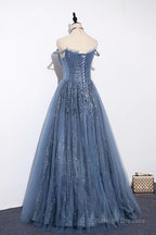 New Arrival Sequins Tulle Off-The-Shoulder Floor Length Prom Dresses