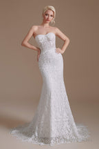 Sweetheart Puff Sleeve Off the Shoulder Lace Long Wedding Dresses