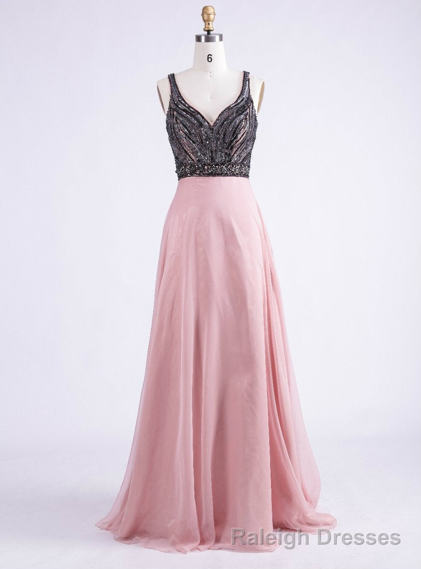 New Arrival Sweetheart Spaghetti A-line Open Back Chiffon Beading Prom Party Dress Main image