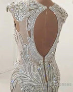New Arrival V Neck Cap Sleeve Beads Crystals Mermaid Wedding Dresses Lace Applique
