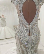 New Arrival V Neck Cap Sleeve Beads Crystals Mermaid Wedding Dresses Lace Applique
