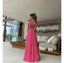 New Hot Pink Backless Prom Dresses Long V Neck Prom Gowns