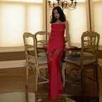 Yellow New Lace Spaghetti Straps Sexy Backless Mid-Length Elegant Satin Prom Dress Evening Dress Party Dress