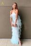 New Style Halter Ruffles Tulle Prom Dresses With Slit Charming Long Prom Dresses