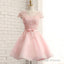 Newest Pink Lace Cap Sleeve A-Line Yarn Back With Bow Sash Pretty Junior Homecoming Dress