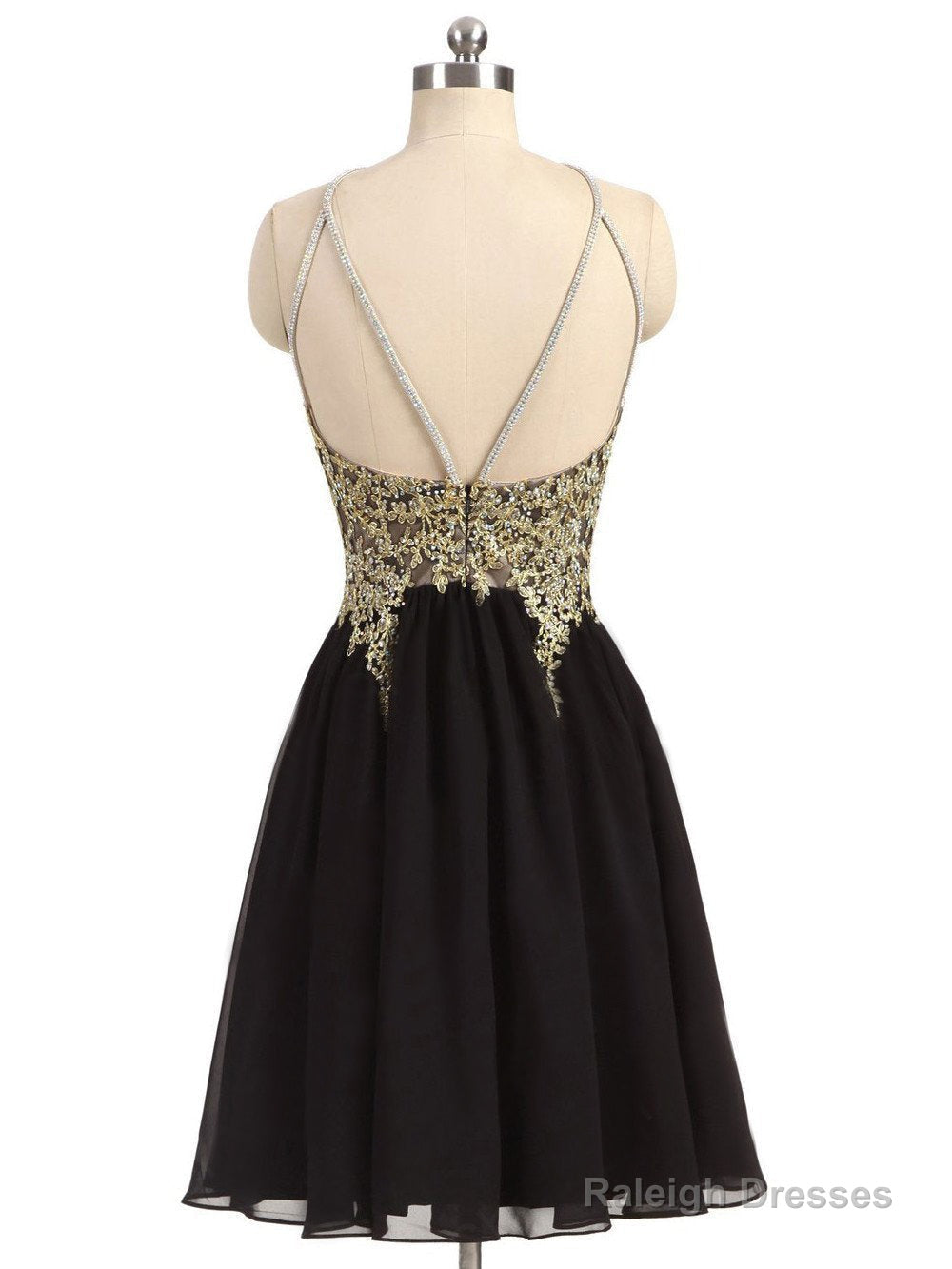 Newest Unique Beading Halter Lace Appliques Top Black Chiffon Skirt Open Back Homecoming Dresses Secondary image