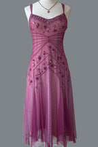 NiceVestidos--Pink Beaded Mid-Length Homecoming Dresses Prom Dresses