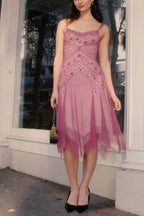 NiceVestidos--Pink Beaded Mid-Length Homecoming Dresses Prom Dresses