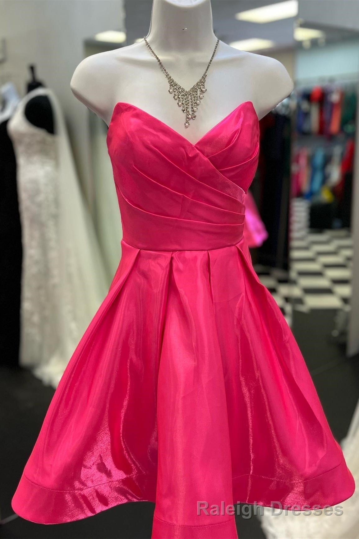 Fuchsia Strapless Surplice A Line Satin Homecoming Dress