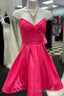 Fuchsia Strapless Surplice A Line Satin Homecoming Dress