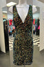 Iridescent Sequins Plunging V Neck Sheath Homecoming Dress
