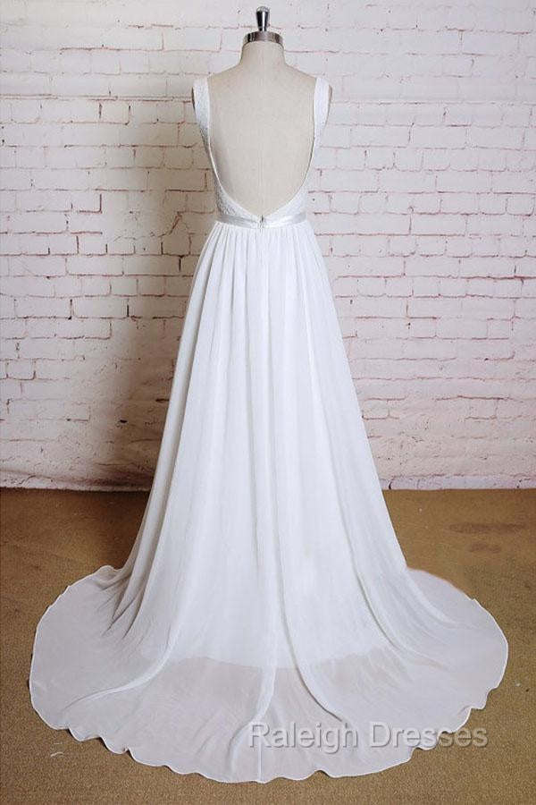 Noble A-Line Shoulder Strap With Chiffon Patch Flower Dew Back And Ground Length Wedding Dress
