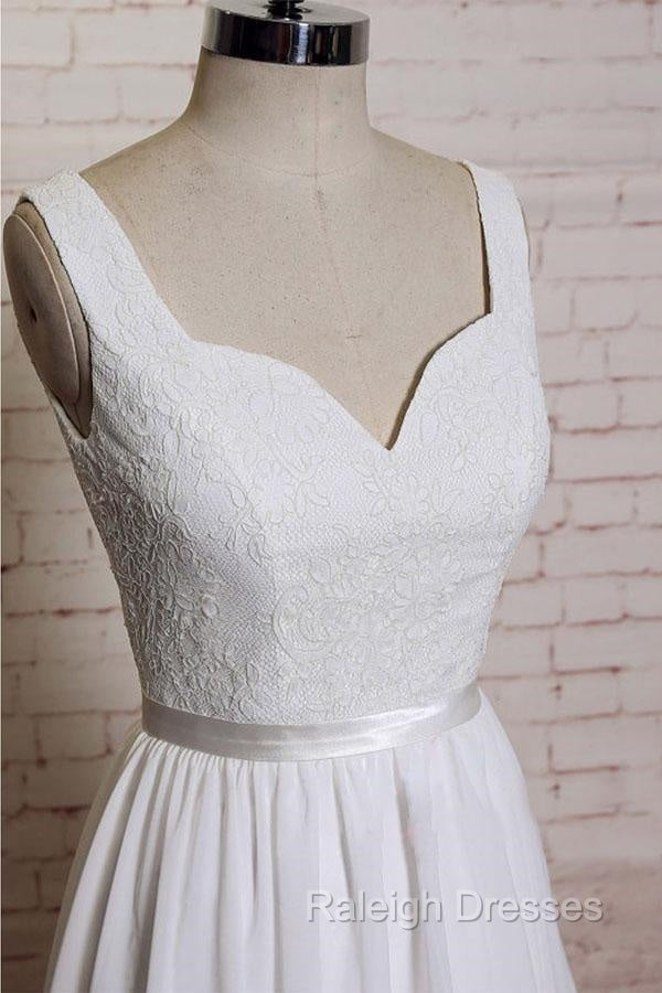 Noble A-Line Shoulder Strap With Chiffon Patch Flower Dew Back And Ground Length Wedding Dress