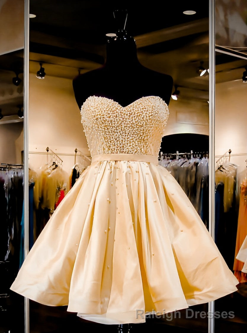 Noble A-Line V-Neck Prom Homecoming Dresses Top Beaded Short Gold Back Main image