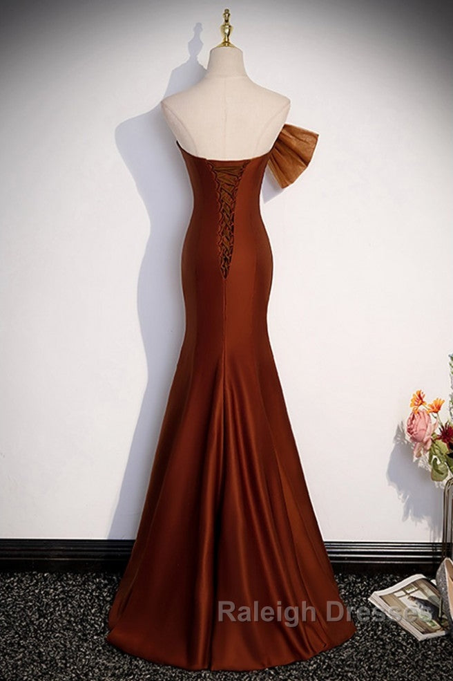 Noble And Unique Chocolate Sleeveless Prom Dress Chocolate Mermaid Strapless Tulle Butterfly Knot Dew Back Strap Long And Floor Evening Dress