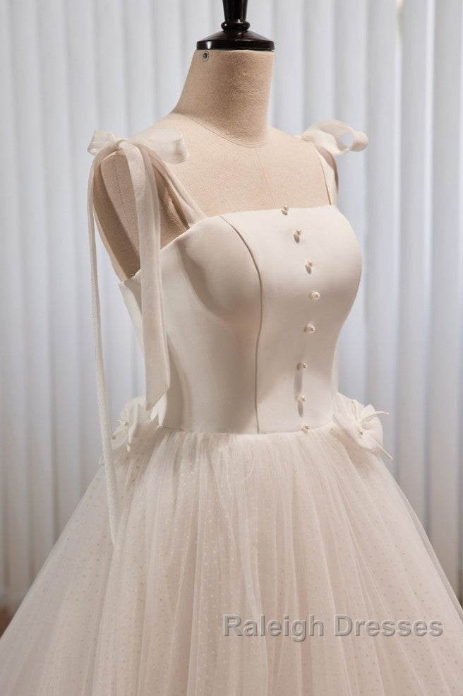 Noble And Unique White Pearl Sleeveless Off Shoulder Bow Ball Dresses With White Thin Shoulder Strap Off Back Tie And Floor Length Tail Prom Dresses