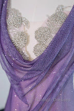 Noble Purple Mermaid Gown - Glitter Rhinestone Tulle Prom Dresses For Special Ocassions
